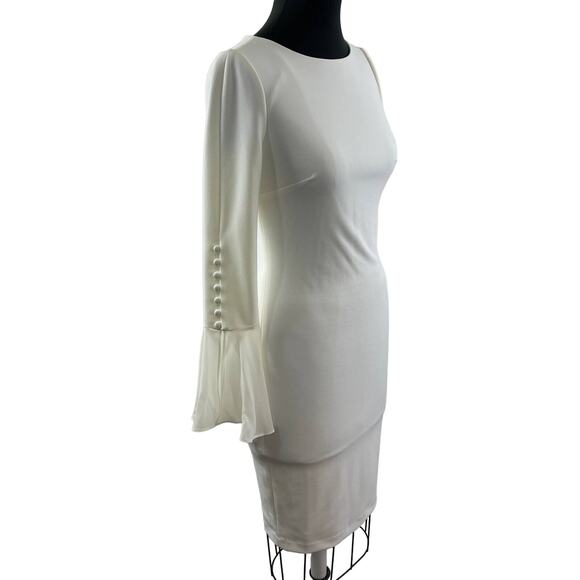 CALVIN KLEIN Cream Bell Sleeve Button Accent Knee Length Sheath Dress Size 2 NEW - Picture 5 of 12